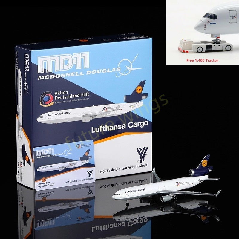 1:400 YY Wings Lufthansa Cargo MD-11 D-ALCC "Aktion Deutschland Hilft" Aircraft Model+Free Tractor