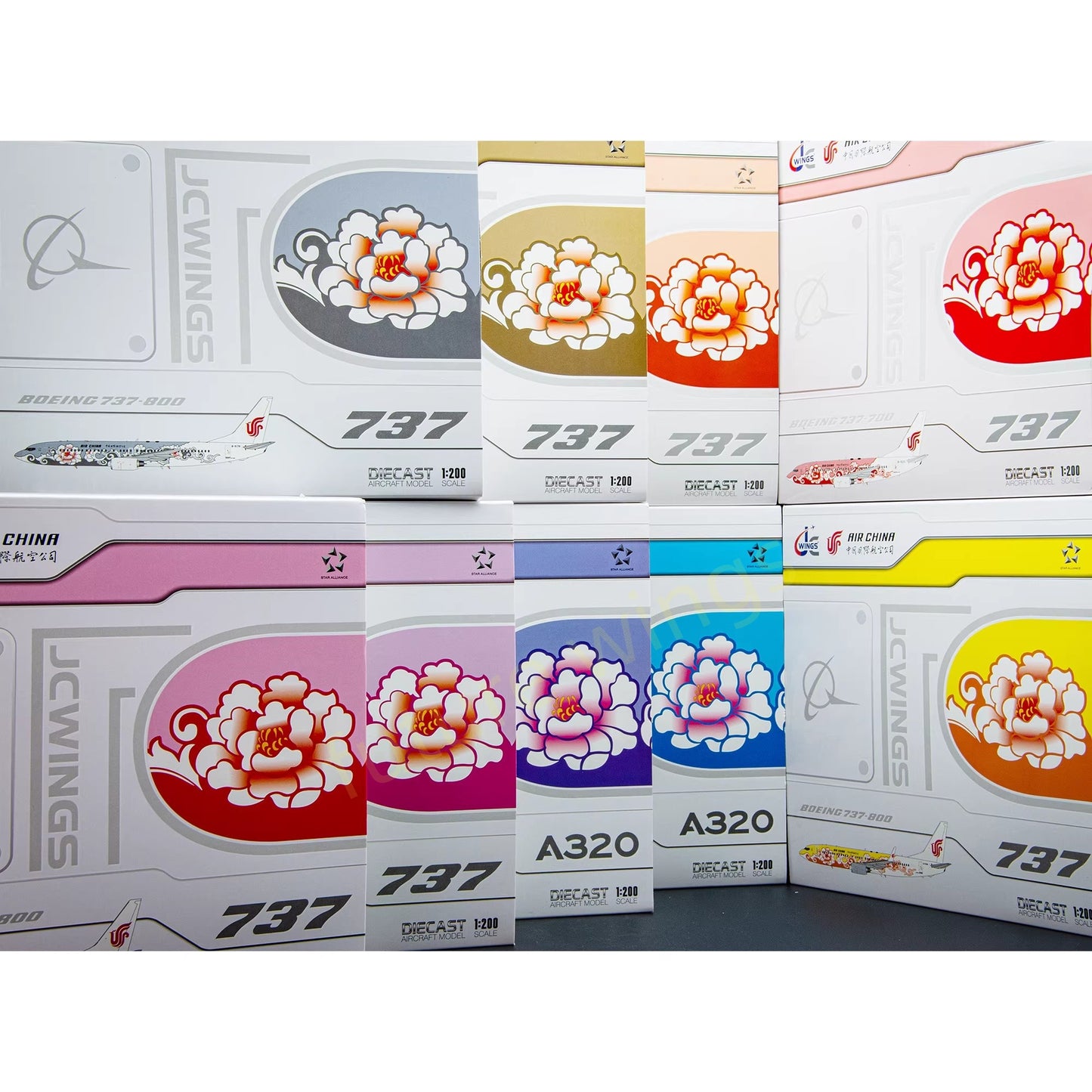 1:200 JC Wings Air China Peony Livery Fleet B737/A320 Diecast Aircraft Model