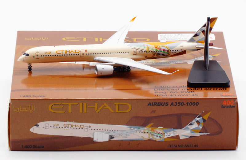 1:400 Aviation400 Etihad Airways A350-1000 A6-XWB 50TH Aircraft Model Free Tractor+Stand