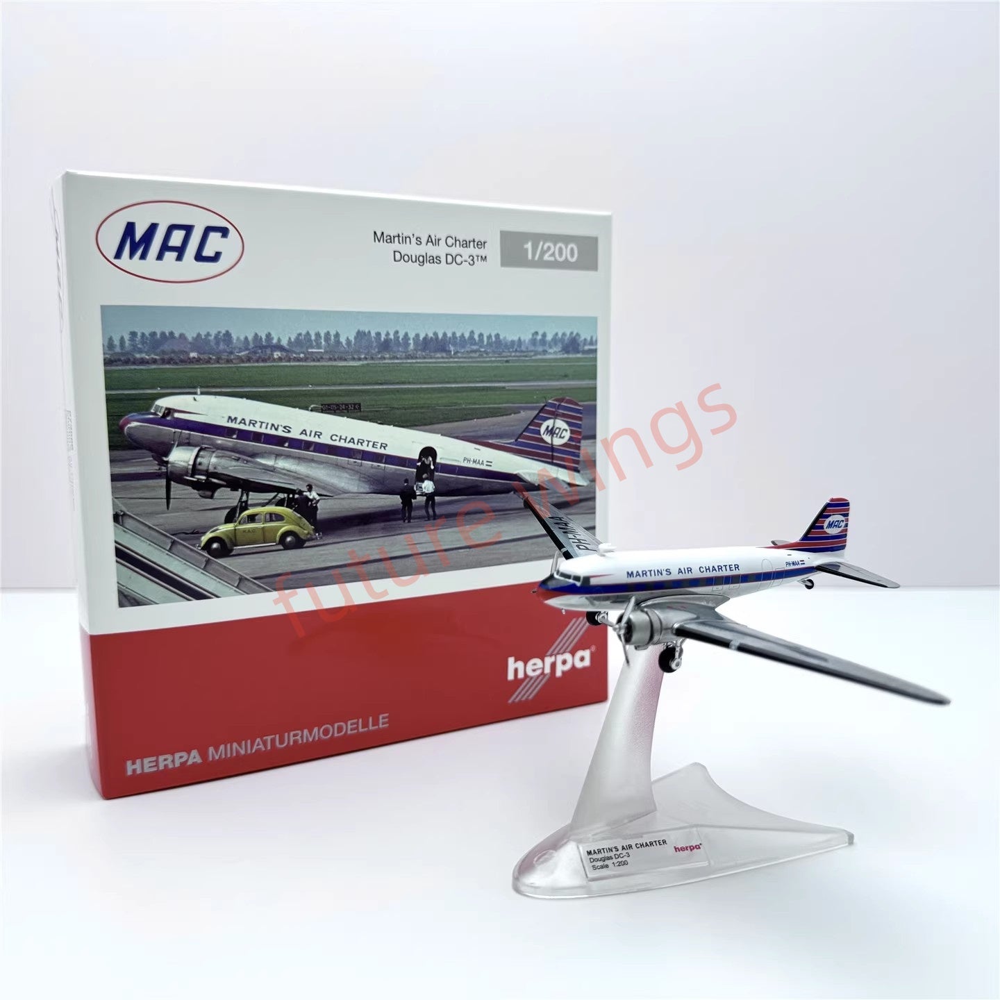1:200 Herpa Wings PAN AM/Sabena/Swiss/Martin Air Douglas DC-3 Diecast Aircraft Model