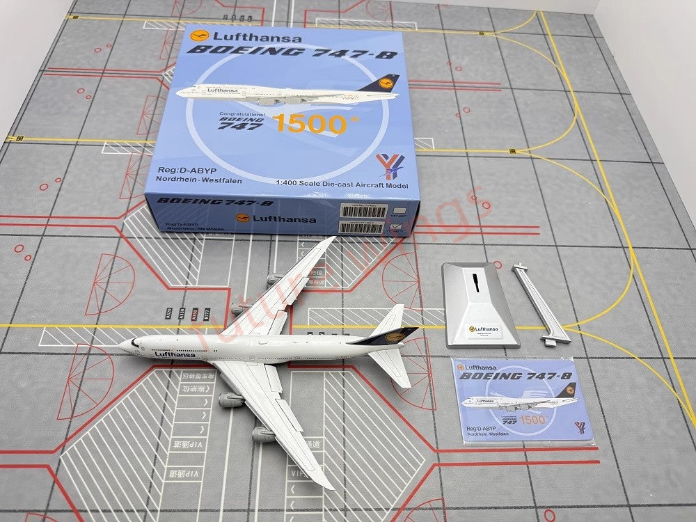 1:400 YY Wings Lufthansa Airlines Boeing B747-8 D-ABYD/D-ABYI/D-ABYM/D-ABYP Aircraft Model+Free Tractor