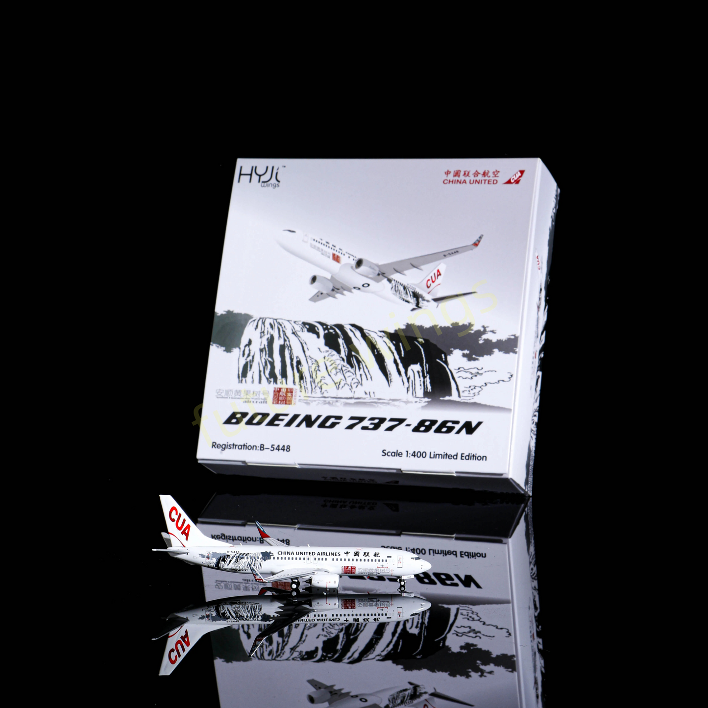 1:400 HYJL Wings China United Airlines B737-800 B-5448 Aircraft Model+Free Tractor